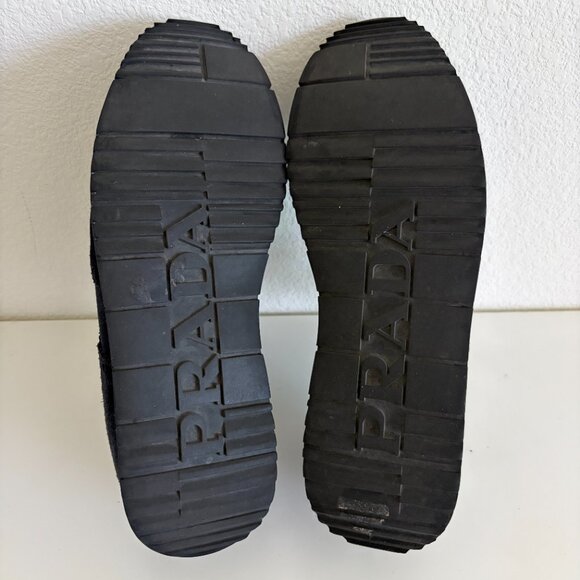 PRADA Suede Lasercut Accents Sneaker Mens 8 Black - Picture 9 of 11